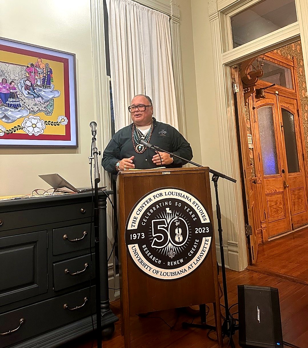 At the Center for Louisiana Studies fiftieth anniversary podium